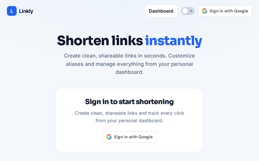 Linkly serverless URL shortener screenshot